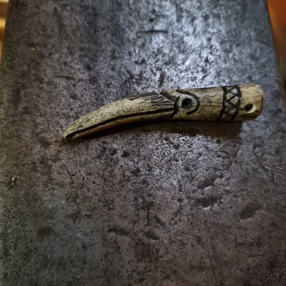Hand-Carved Antler Raven Pendant