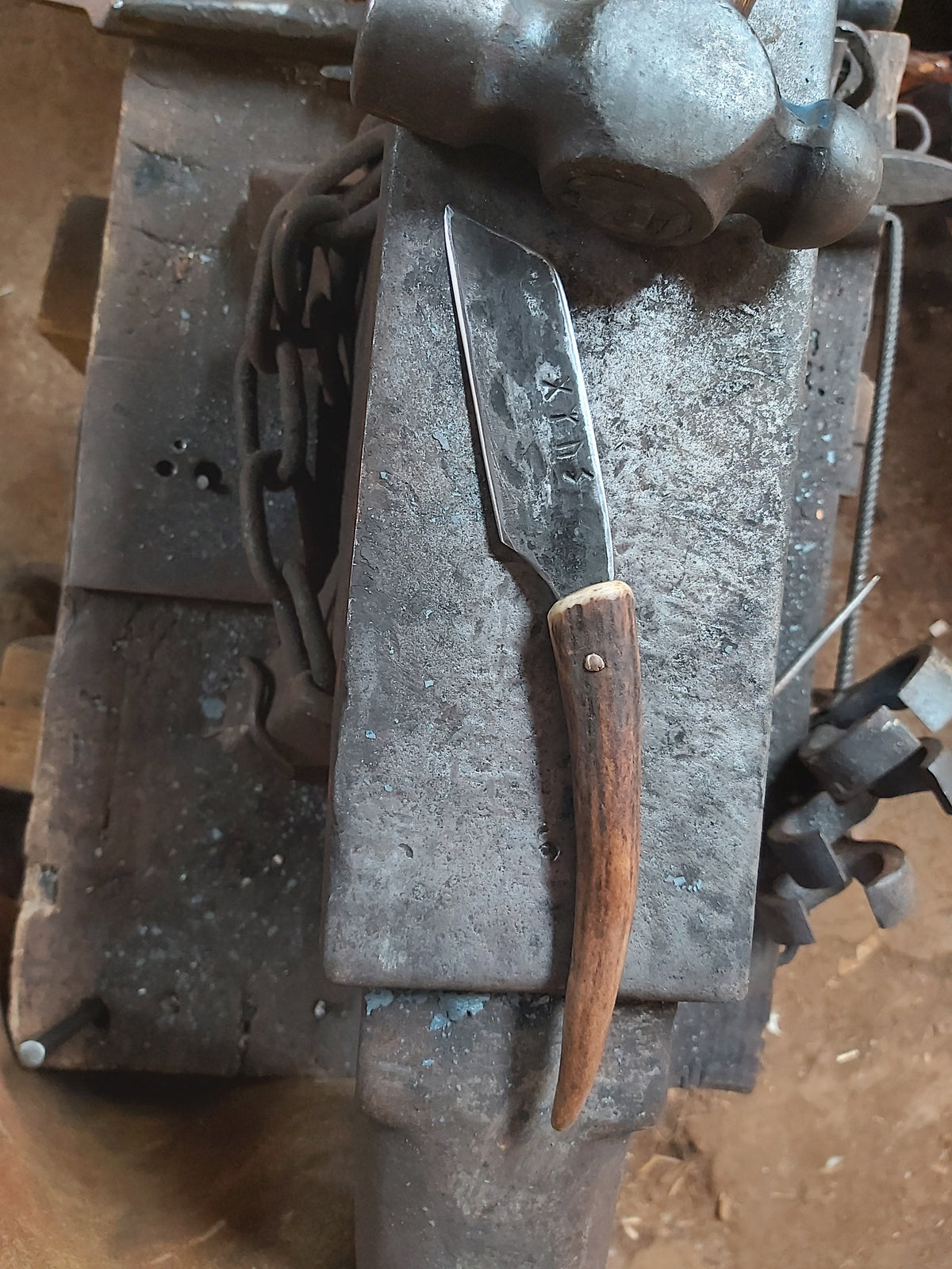 Medium Hand-Forged Antler Handle Knife