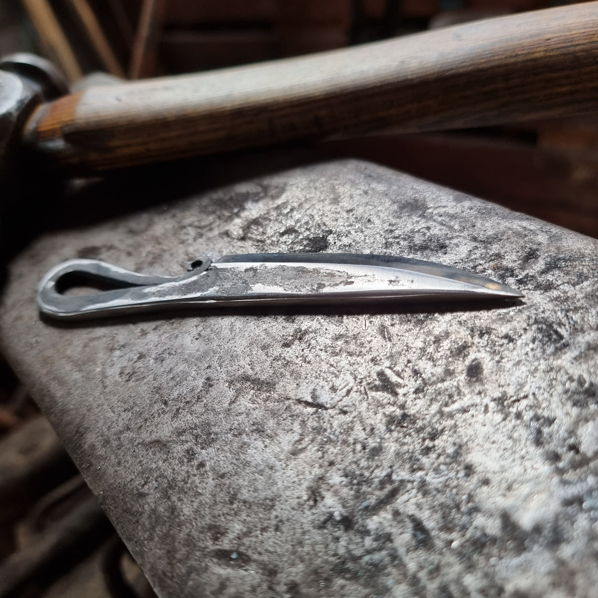 Small Hand-Forged Scroll Loop Handle Knife