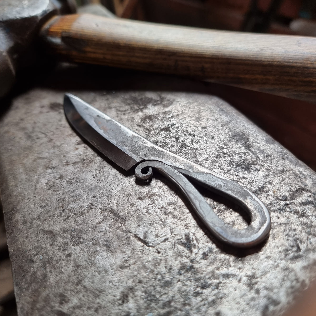 Small Hand-Forged Scroll Loop Handle Knife