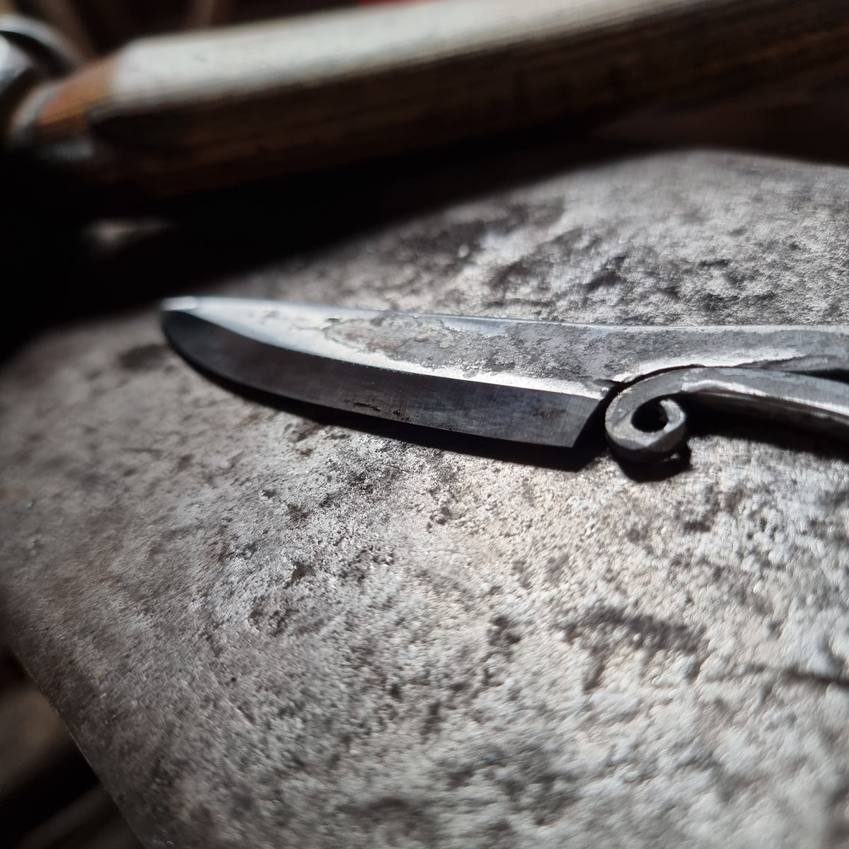 Small Hand-Forged Scroll Loop Handle Knife