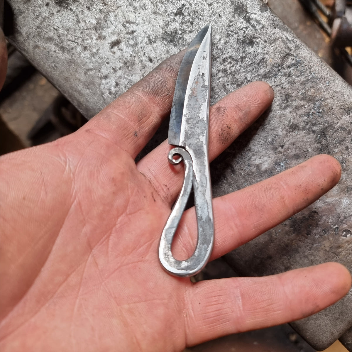 Small Hand-Forged Scroll Loop Handle Knife