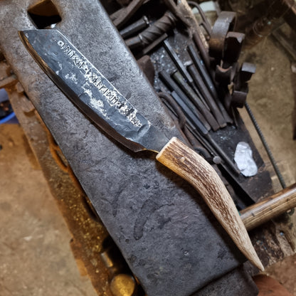 Large Hand-Forged Antler Handle Knife