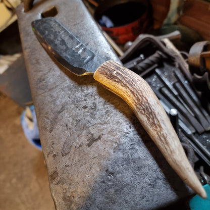 Large Hand-Forged Antler Handle Knife