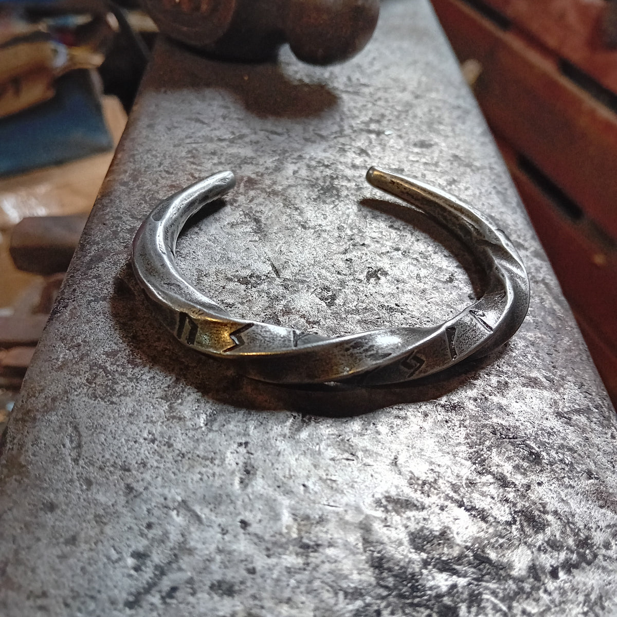 Hand-Forged Iron Rune Torc Bracelet