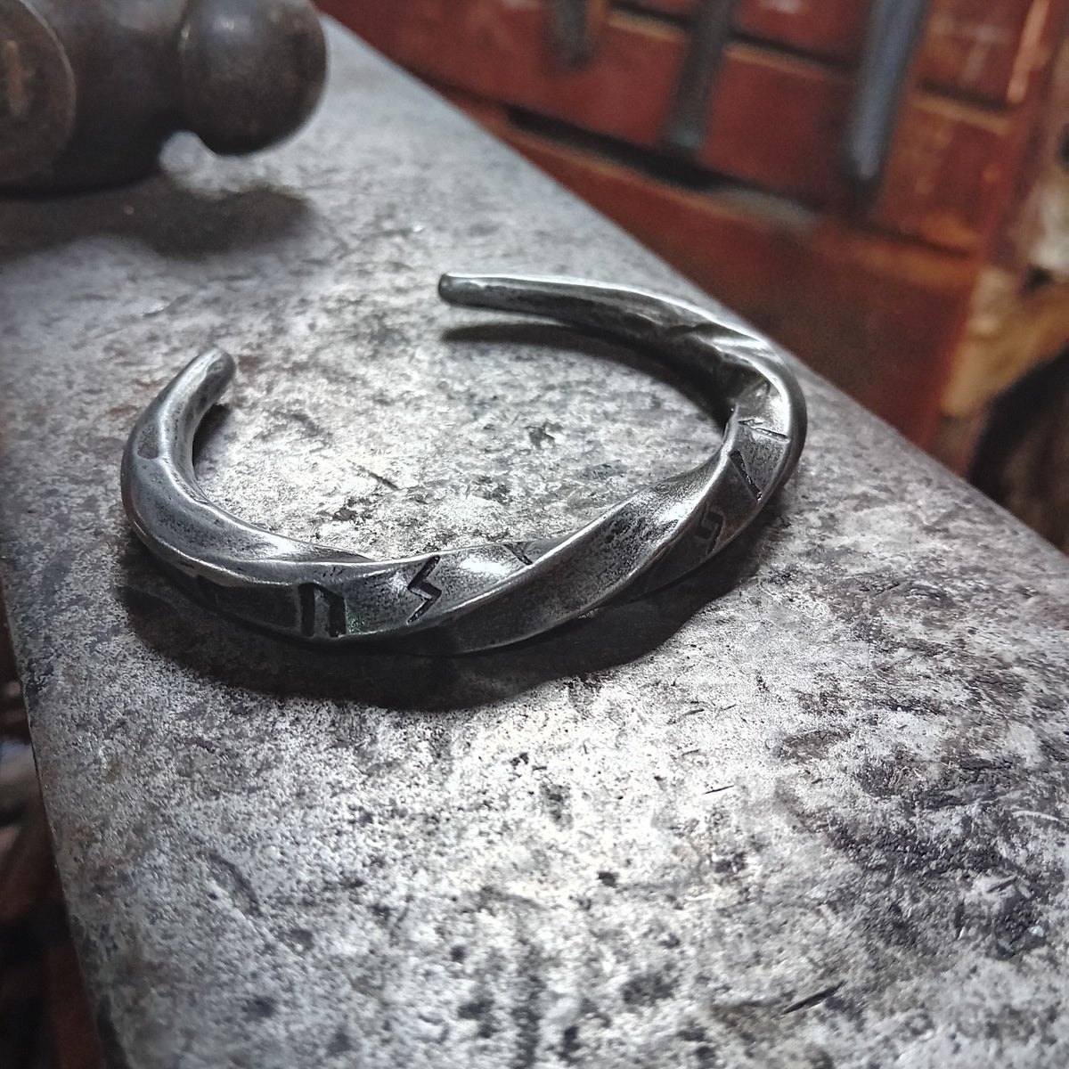 Hand-Forged Iron Rune Torc Bracelet