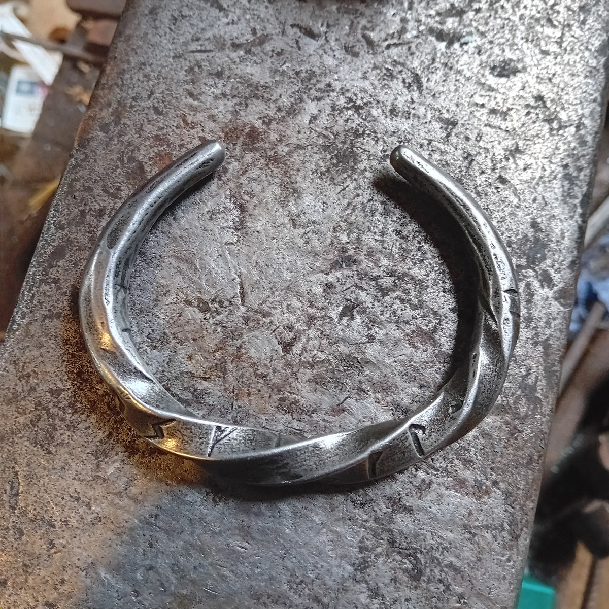 Hand-Forged Iron Rune Torc Bracelet