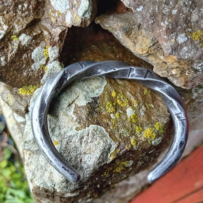 Hand-Forged Iron Rune Torc Bracelet