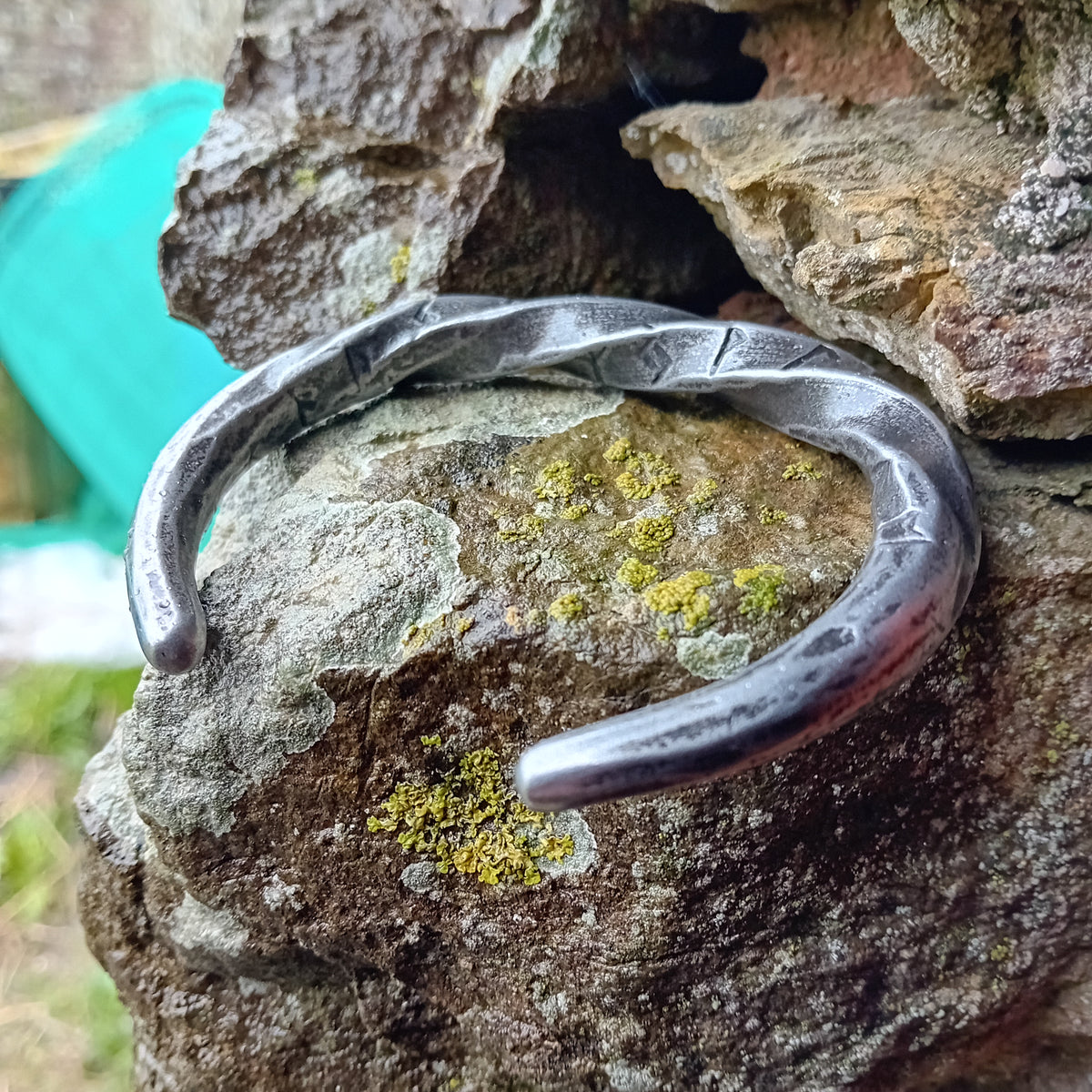 Hand-Forged Iron Rune Torc Bracelet