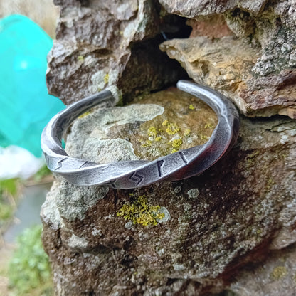 Hand-Forged Iron Rune Torc Bracelet
