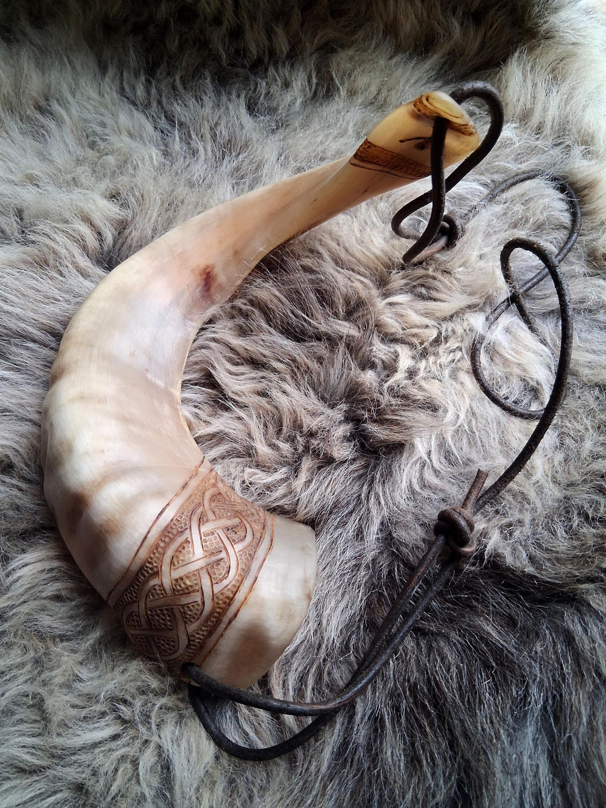 Hand-carved Orkney Boreray ram horn, detail photograph 2