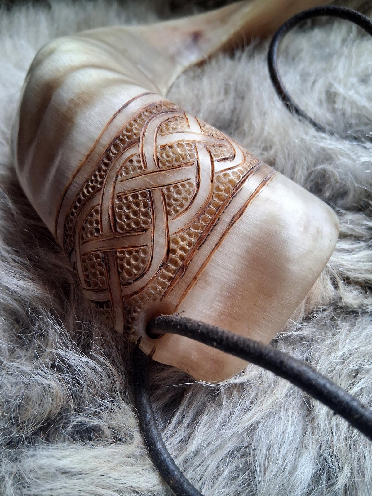Hand-carved Orkney Boreray ram horn, detail photograph 3