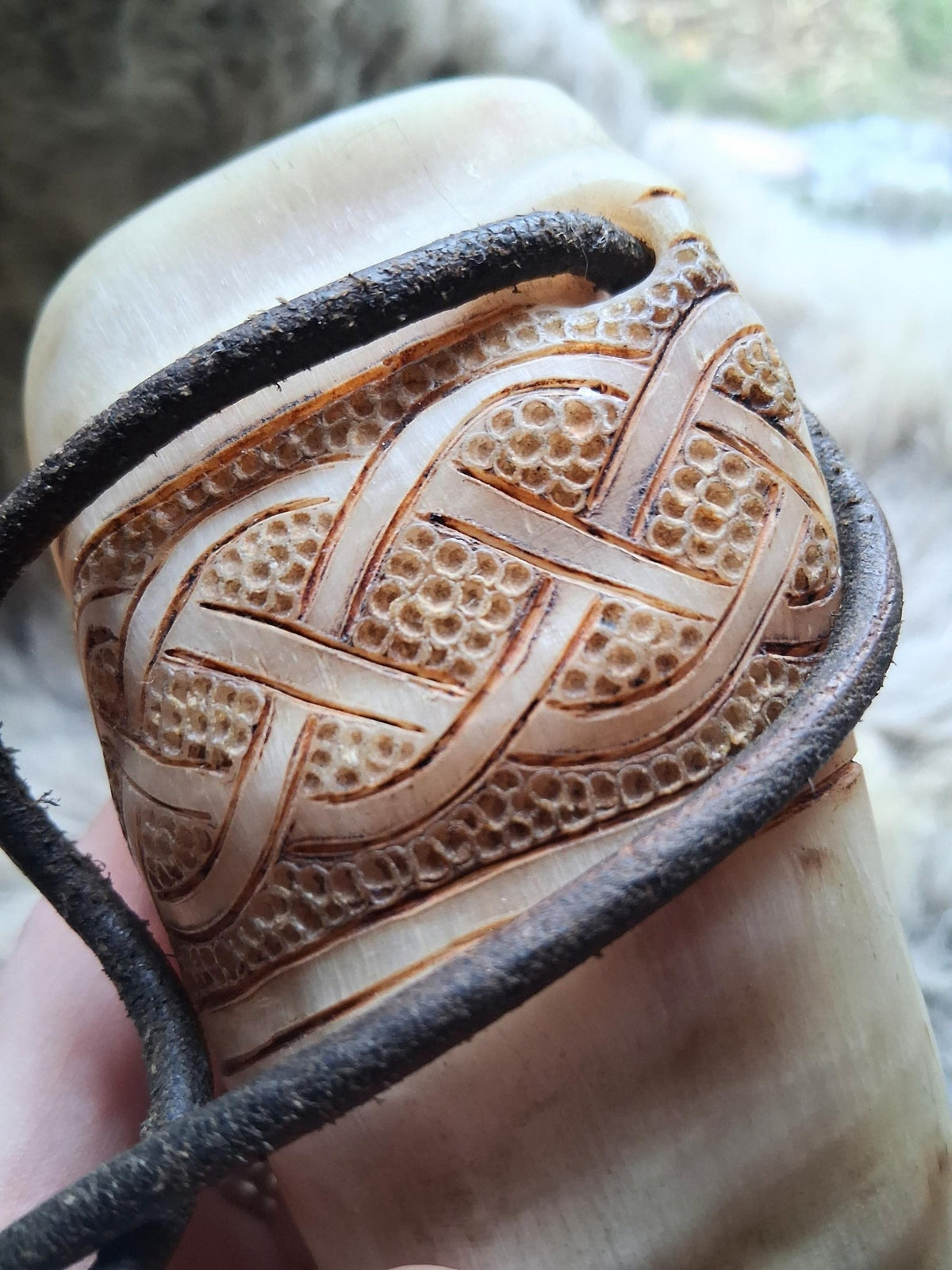 Hand-carved Orkney Boreray ram horn, detail photograph 4