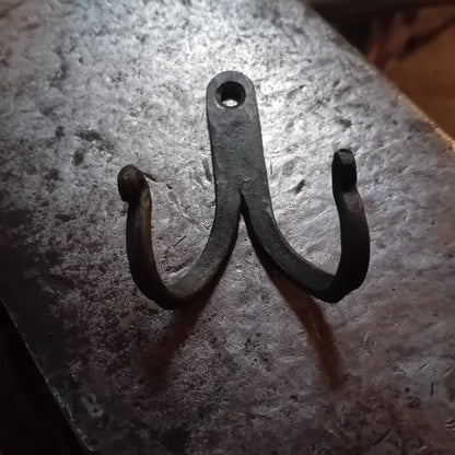 Hand-forged double iron wall hook, view 1