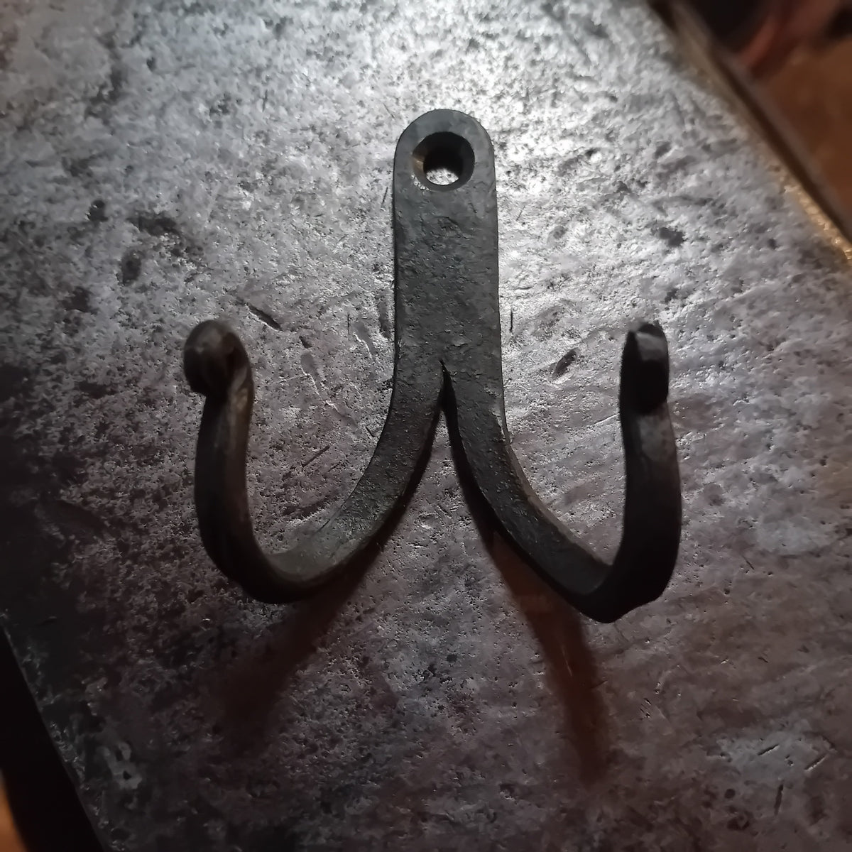 Hand-forged double iron wall hook, view 2