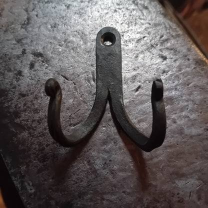 Hand-forged double iron wall hook, view 2