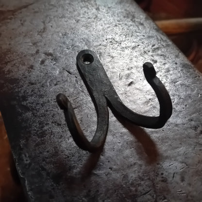 Hand-forged double iron wall hook, view 3