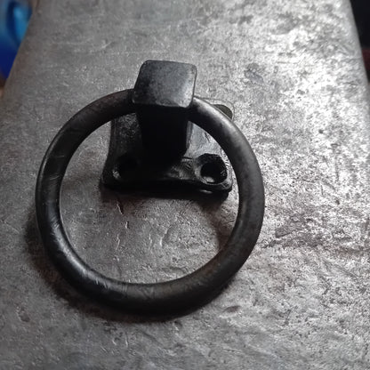 Hand-forged iron ring pull handle, view 2