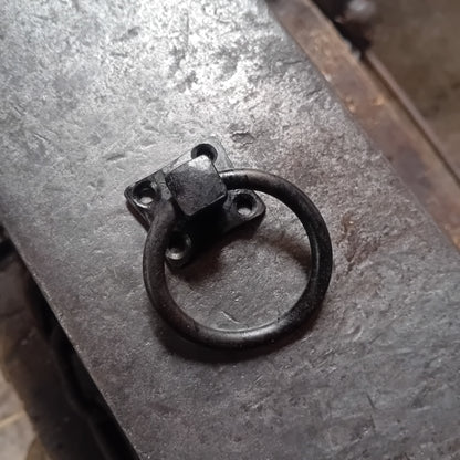 Hand-forged iron ring pull handle, view 3