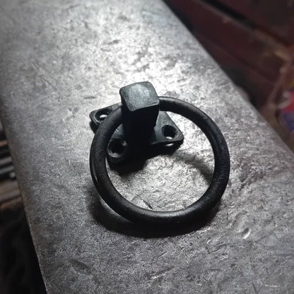 Hand-forged iron ring pull handle, view 4