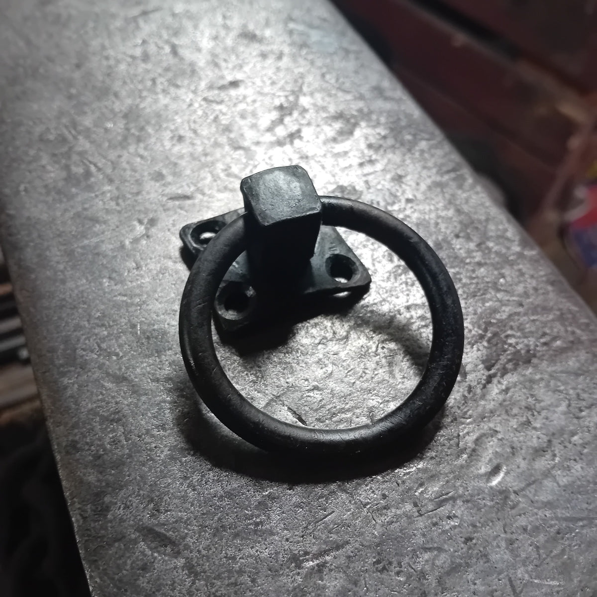 Hand-forged iron ring pull handle, view 5