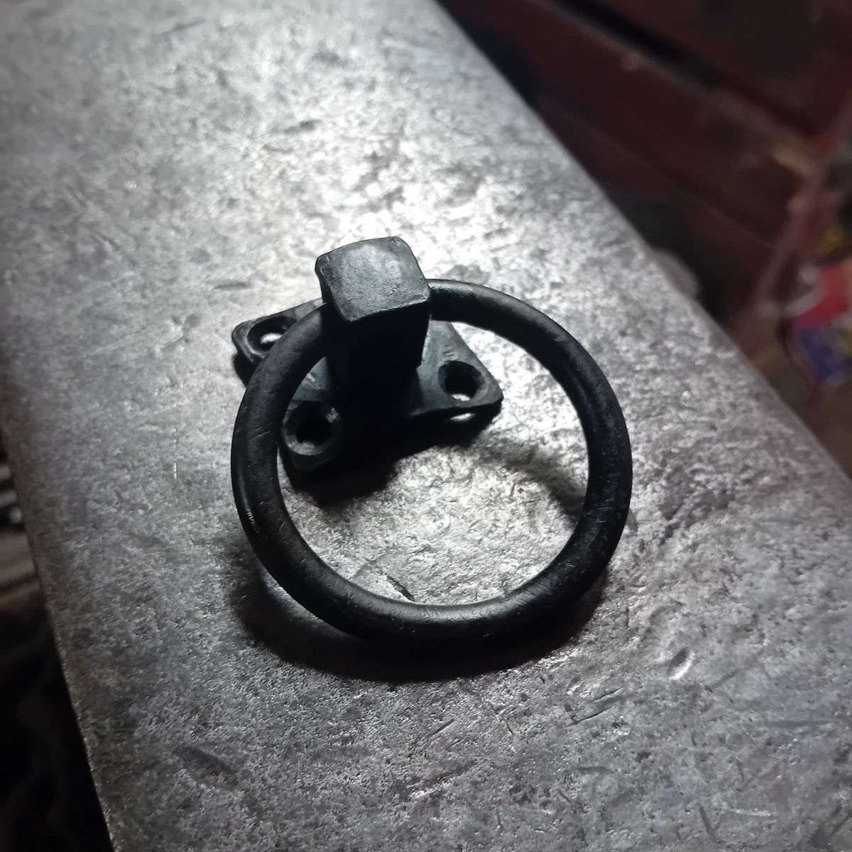 Hand-forged iron ring pull handle, view 6