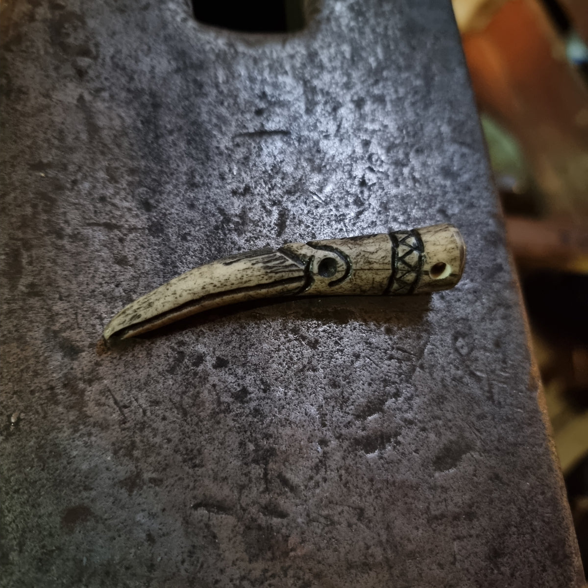 Hand-Carved Antler Raven Pendant