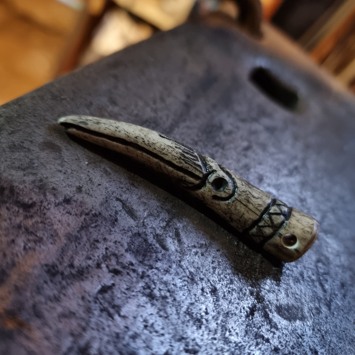 Hand-Carved Antler Raven Pendant