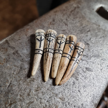 Hand-Carved Antler Algiz Rune Pendant