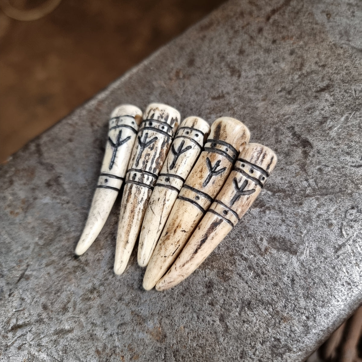 Hand-Carved Antler Algiz Rune Pendant
