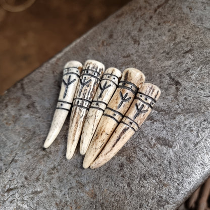 Hand-Carved Antler Algiz Rune Pendant