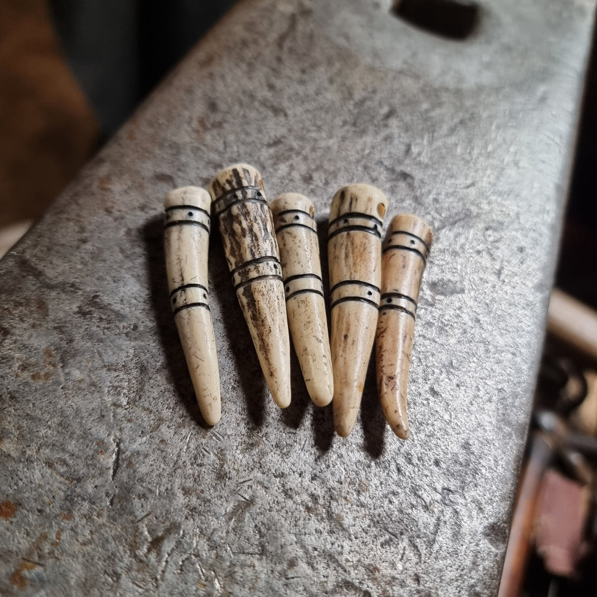 Hand-Carved Antler Algiz Rune Pendant