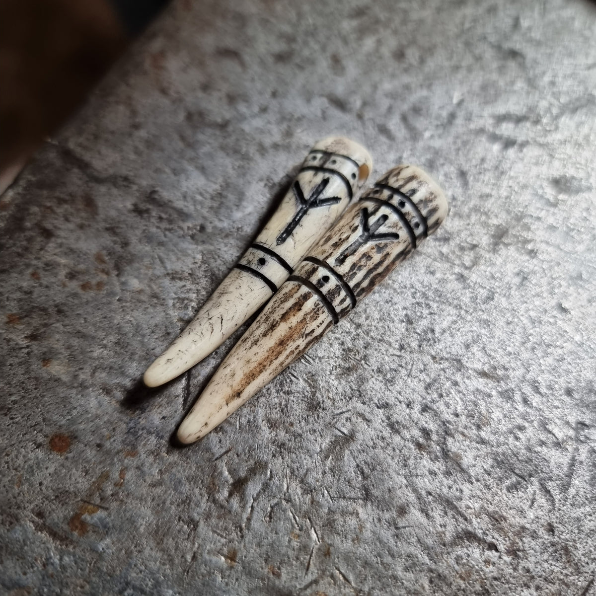 Hand-Carved Antler Algiz Rune Pendant