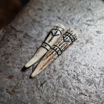 Hand-Carved Antler Algiz Rune Pendant